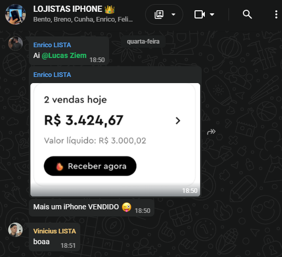 Print de vendas realizadas no dia